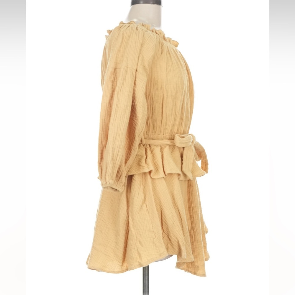 Petal & Pup 100% Cotton Golden Honey Off Shoulder Dress Size M Tie Waist Ruffle - Picture 4 of 11